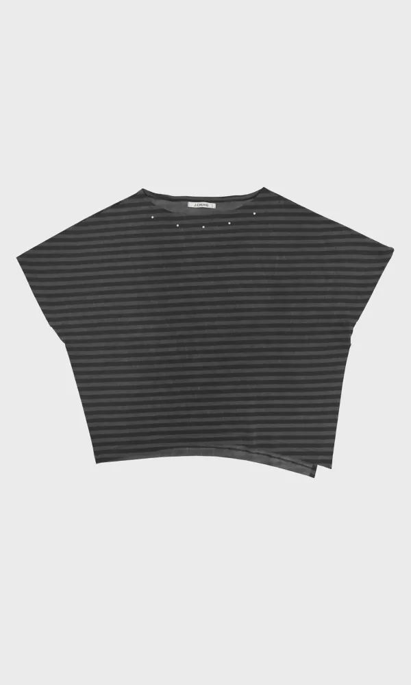 Stud Off-Shoulder Tee_Black Stripe