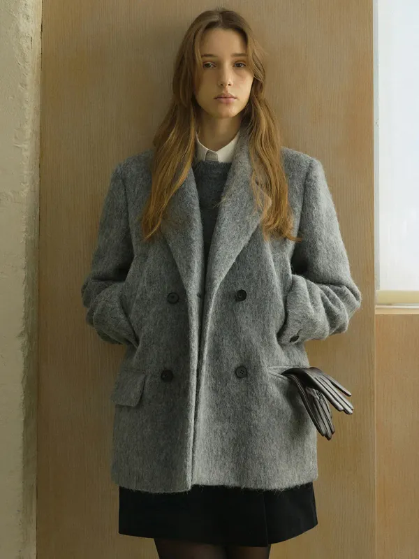 HAIRY ALPACA DOUBLE HALF COAT_GRAY