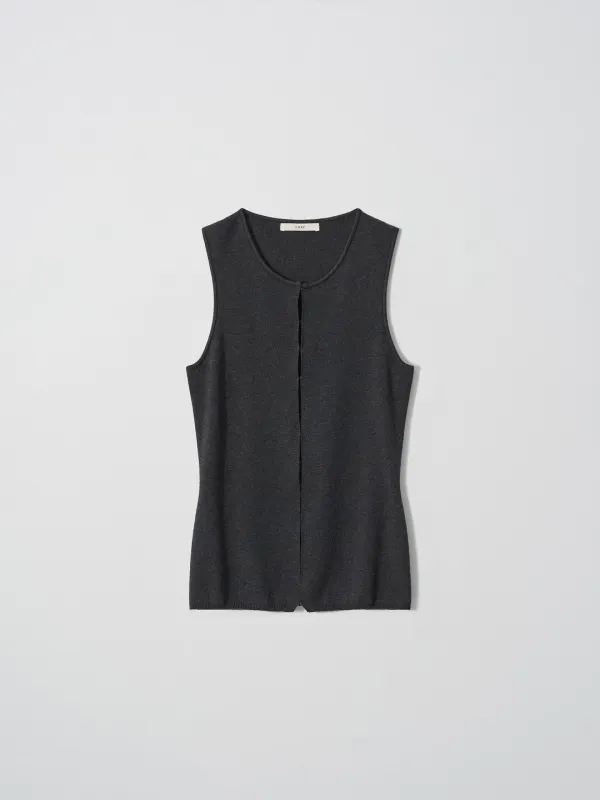 WOOL SILK BLEND KNIT VEST [DARK GREY] - EHRE