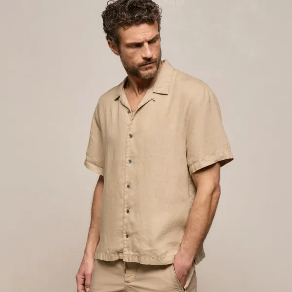 Lightweight Linen Short Sleeve Shirt - Light Khaki Pigment