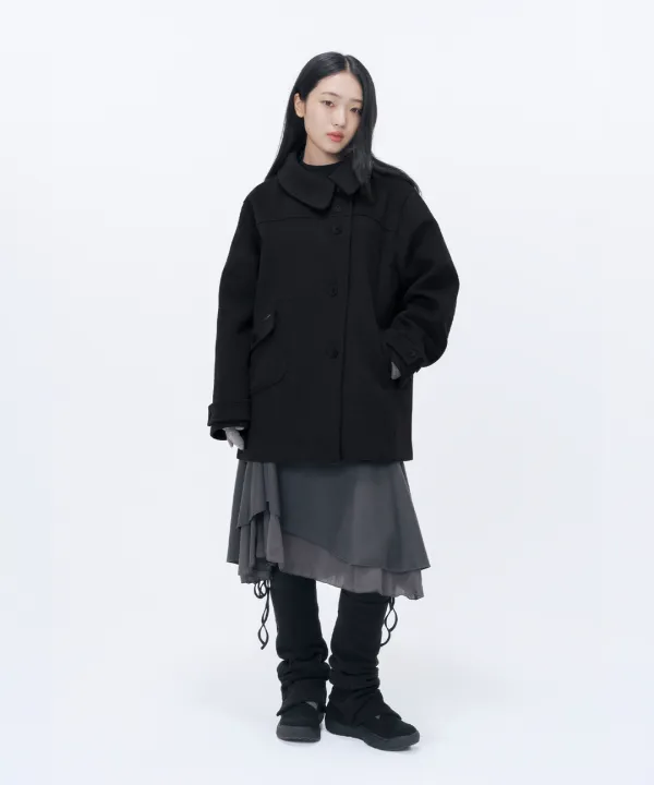 [10월 19일 발매] Big collar button coat BLACK