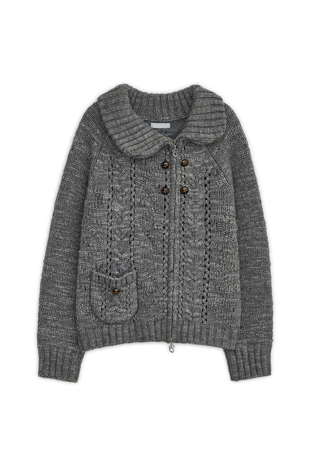 허그유어스킨 Oblique collar knit zip-up (Gray) 상품 이미지 1
