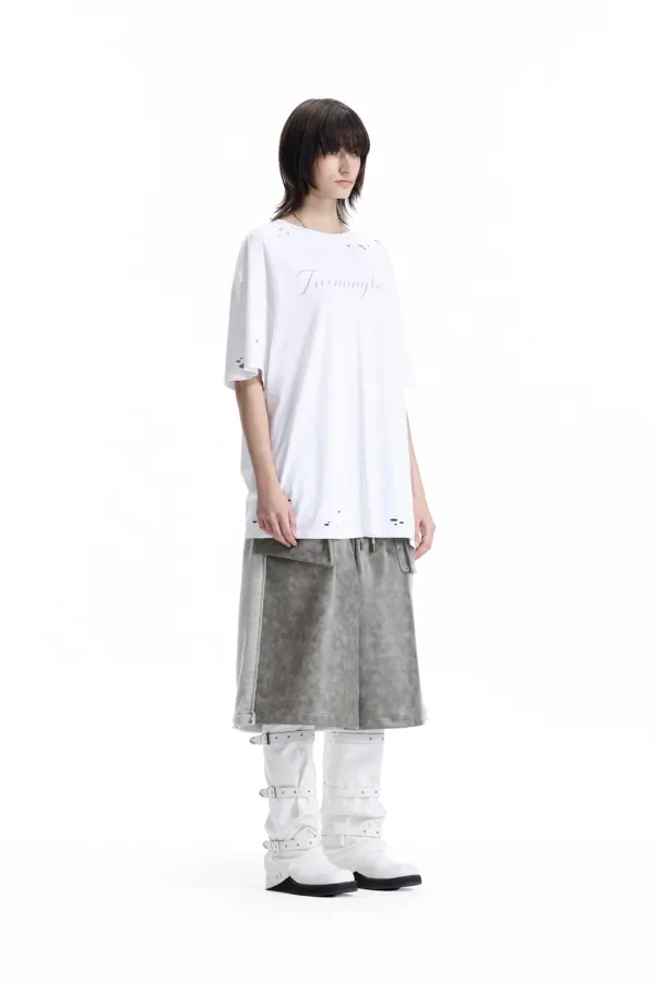 Distressed Logo Graphic T-shirts [ White ]