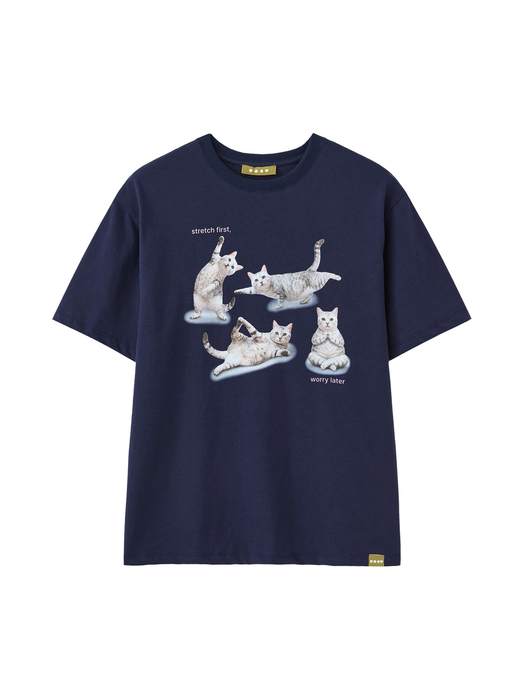 포에브 Stretching Cat T-Shirt - Navy 상품 이미지 1