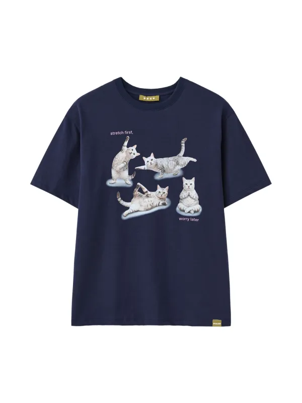 Stretching Cat T-Shirt - Navy