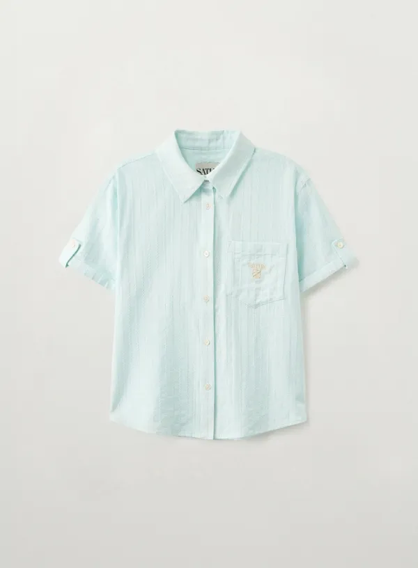 [신예은 Pick] (W) Roll Up Half Shirt - Sky Blue