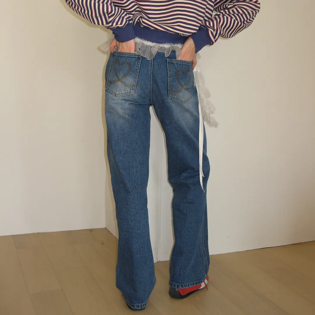 론론 SIDE LINE STRAIGHT DENIM MEDIUM BLUE 상품 이미지 2
