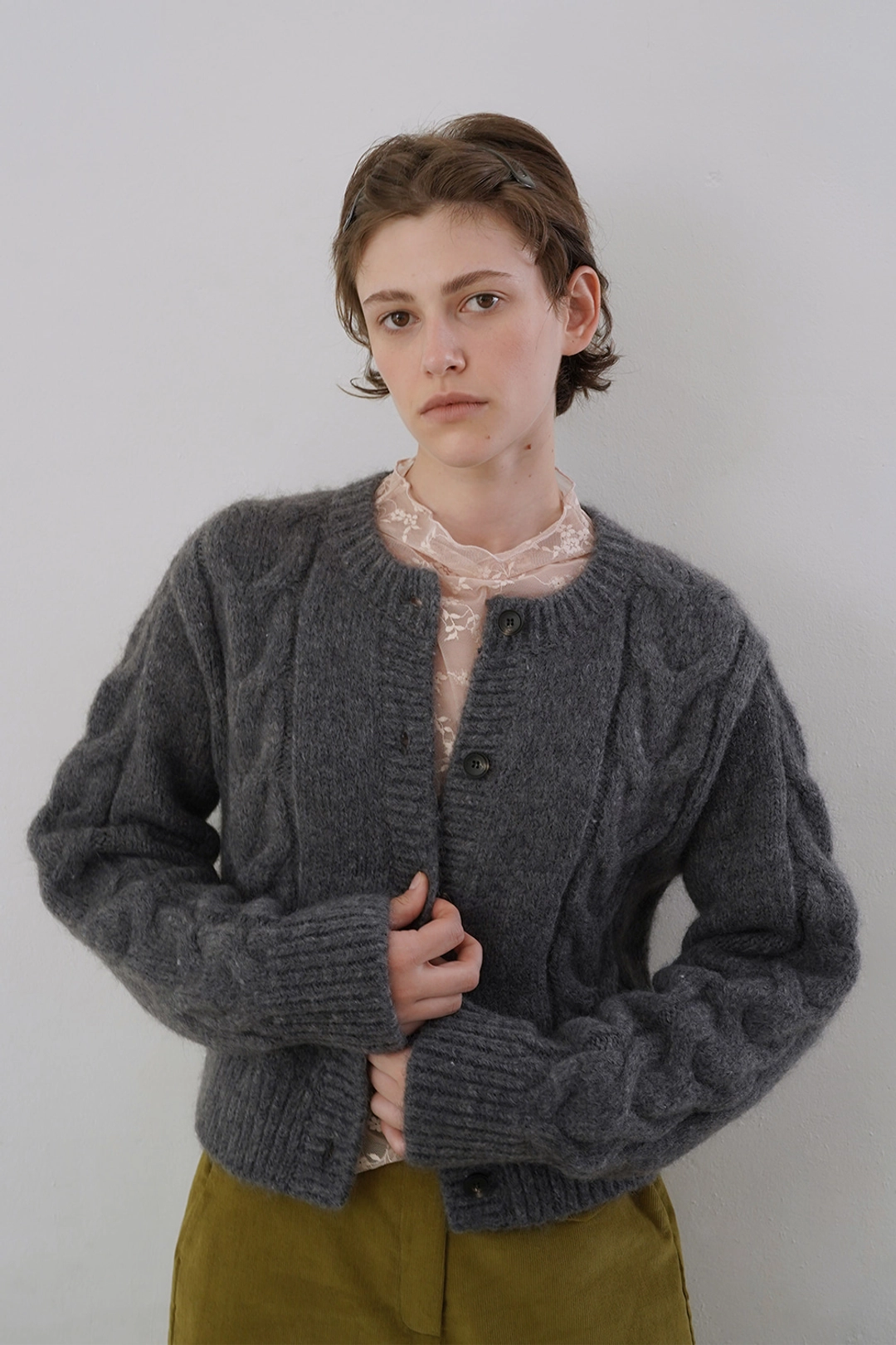 위드아웃썸머 Mohair cable cardigan_charcoal 상품 이미지 1