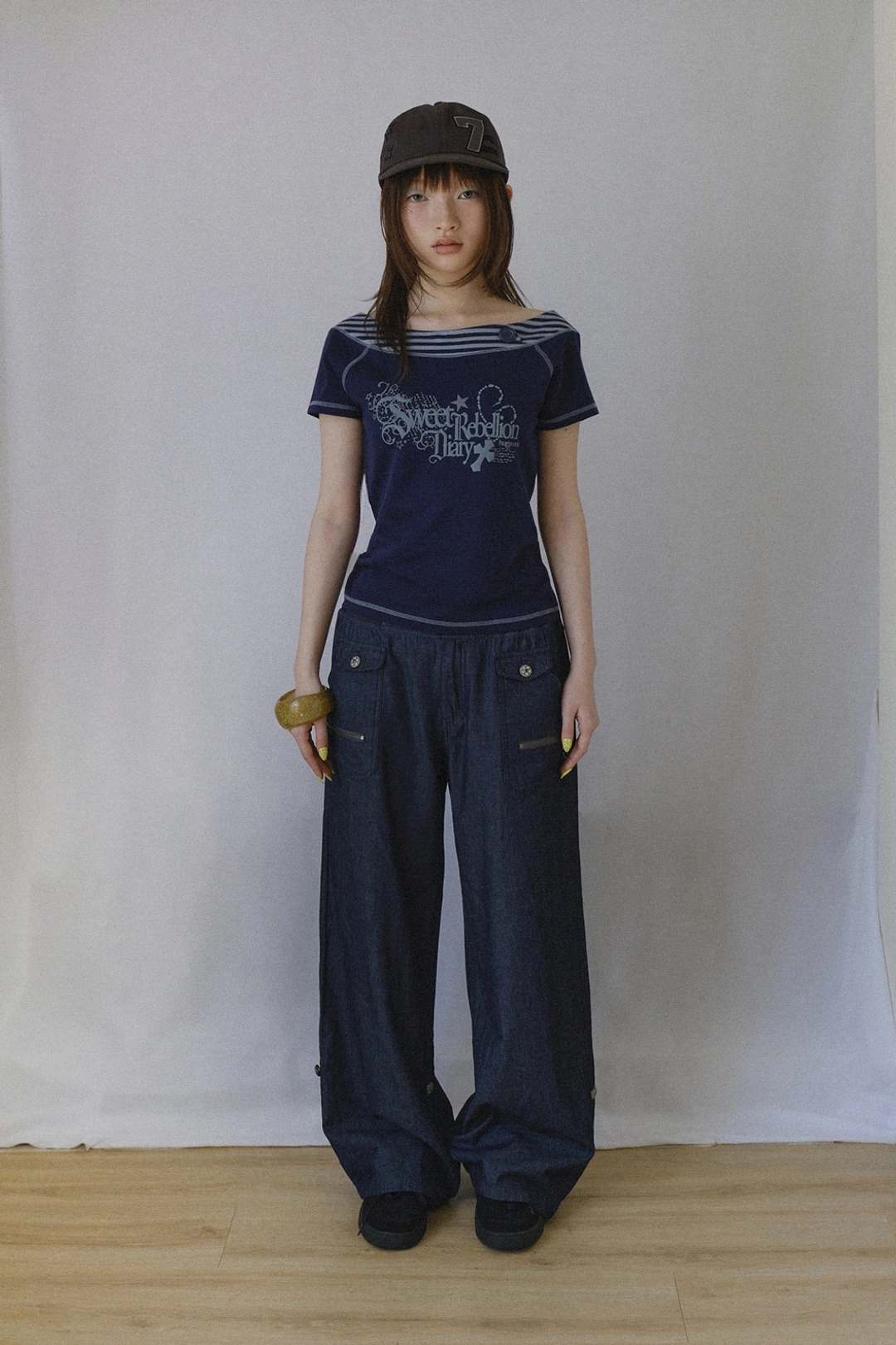 허그유어스킨 Sweet stripe boat neck T (Navy) 상품 이미지 2