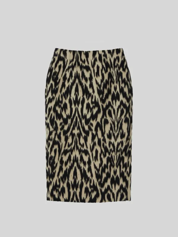 LEOPARD WOOL MIDI SKIRT (DARK BROWN)