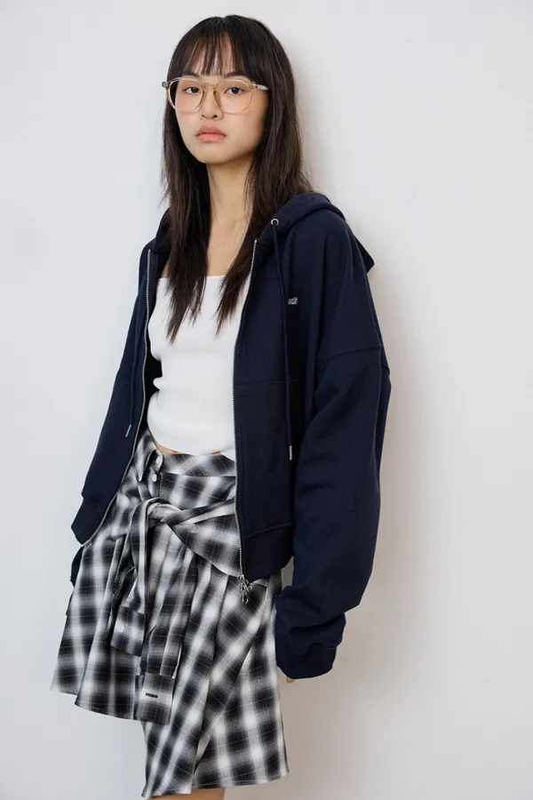 Two Way Logo Hoodie Zip Up_navy