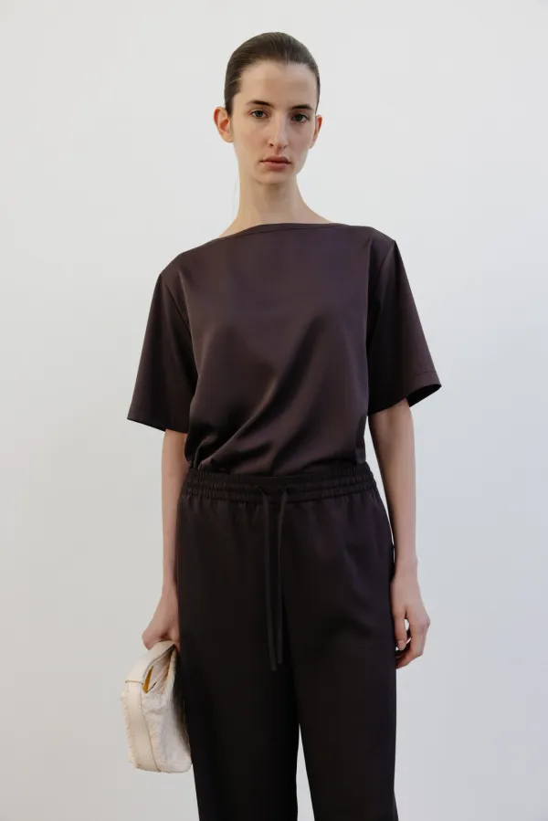 Fluid half sleeve blouse_brown