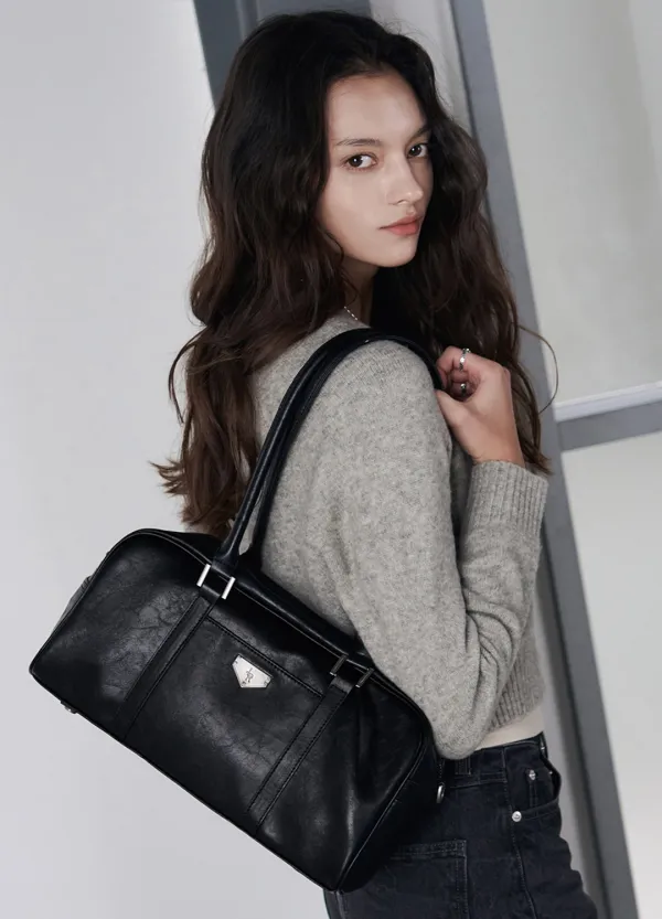 보스턴 레더 숄더백 [BLACK]