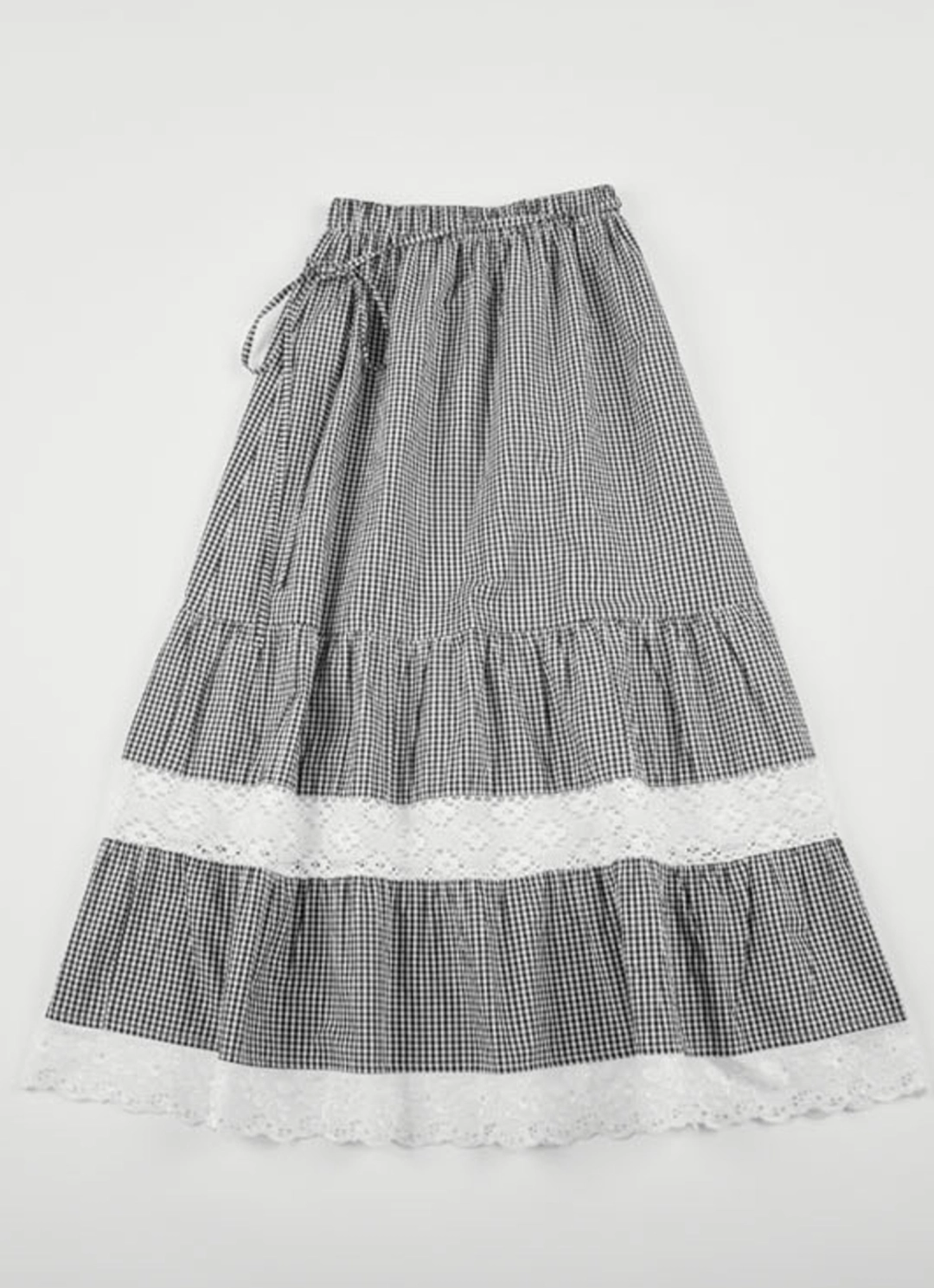 온무드 [2ND] LACE LONG SKIRT - Black check 상품 이미지 3
