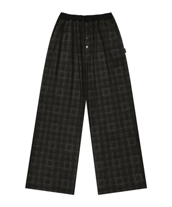 Check Sleep Jersey Pants / Black