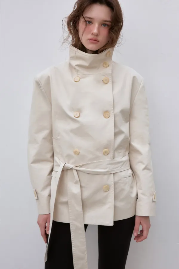 DOUBLE TRENCH HALF COAT (VANILLA BEIGE)