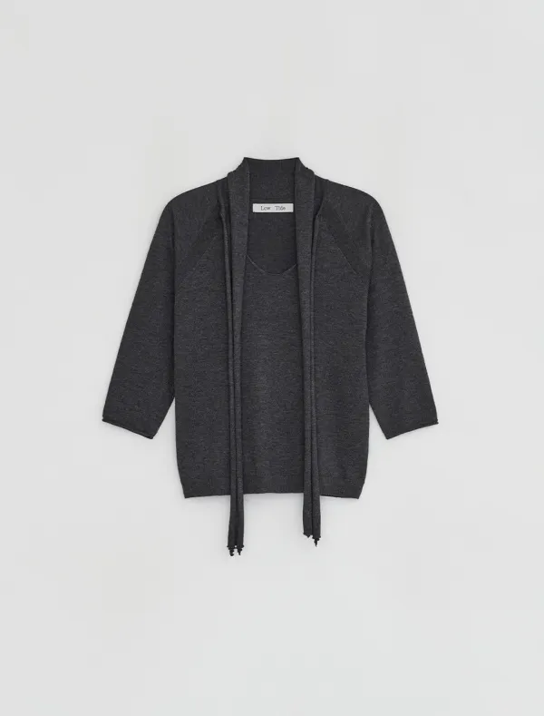 V-NECK SCARF KNIT [CHARCOAL]