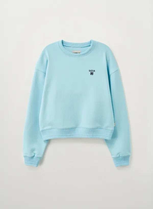 (W) Loren Small Logo Basic Crop Sweatshirt - Sky Blue