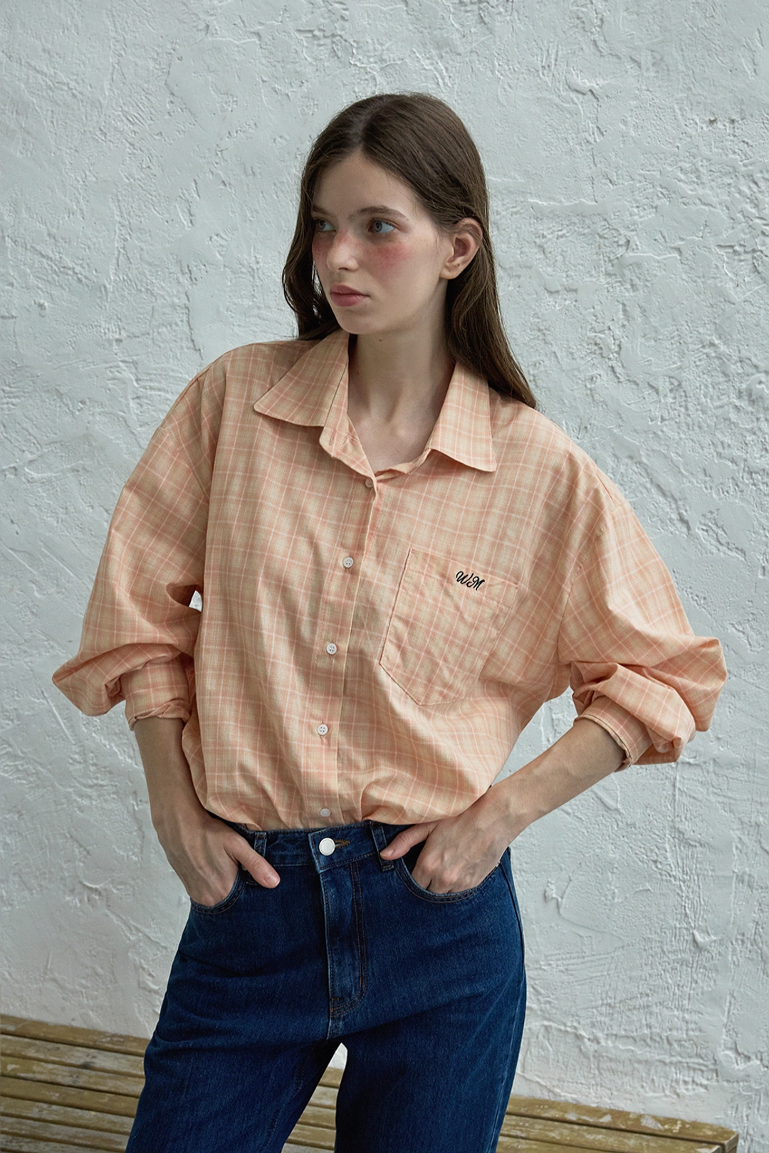 위드아웃썸머 Peeky check shirt_peach 상품 이미지 2