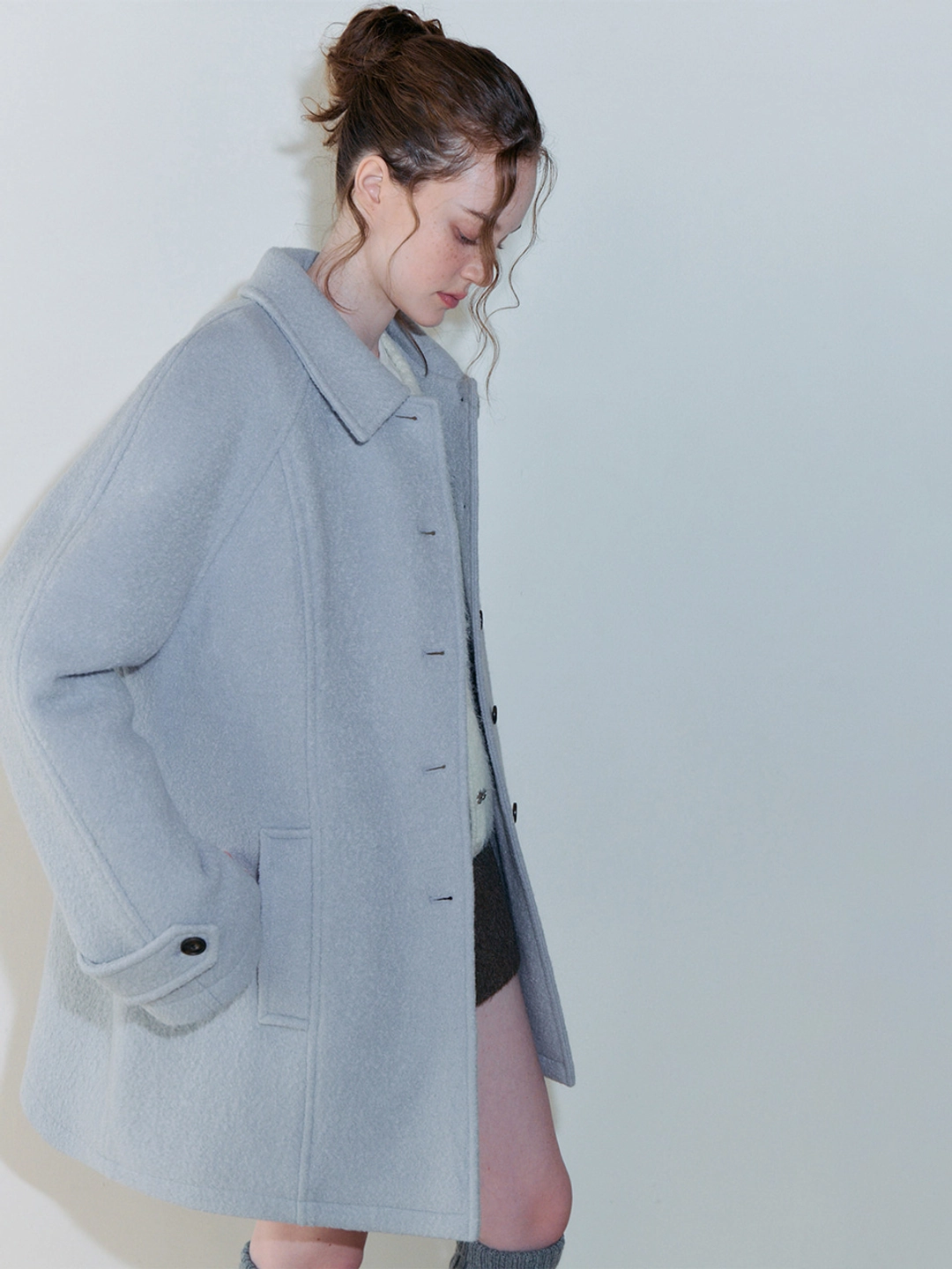 에트몽 Boucle Stitch Half Coat, Light Blue 상품 이미지 2