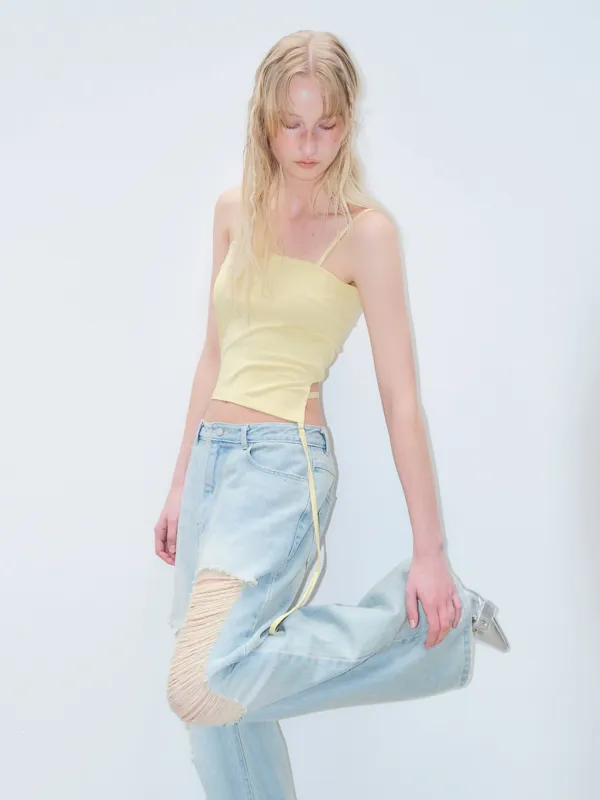 Drop Strap Sleeveless Top, Yellow