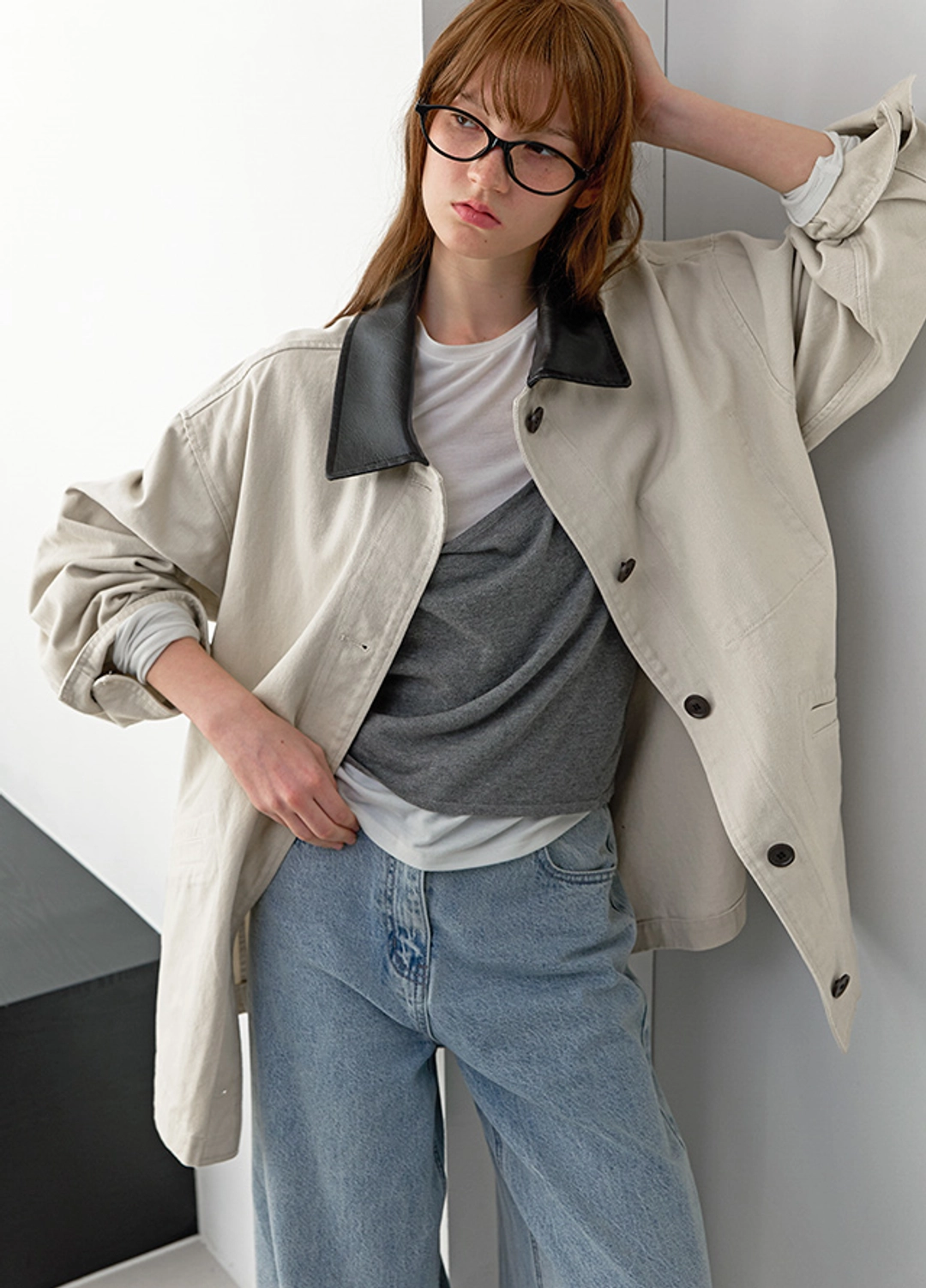 아뜰리에 나인 (CT-1484)SITICH LEATHER COLLAR BARBUR JACKET 상품 이미지 1