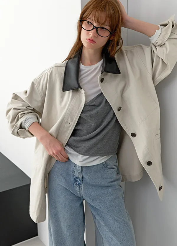 (CT-1484)SITICH LEATHER COLLAR BARBUR JACKET