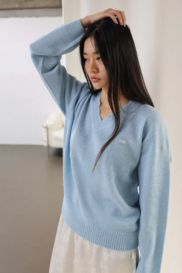 Wave V-neck Alpaca Knit_Blue