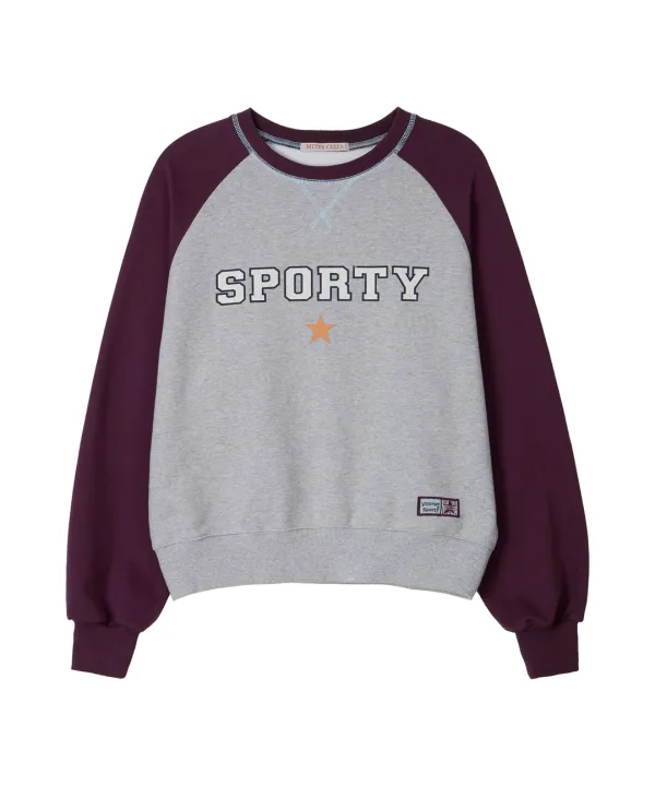 Sporty Raglan Sweat Shirt-Purple
