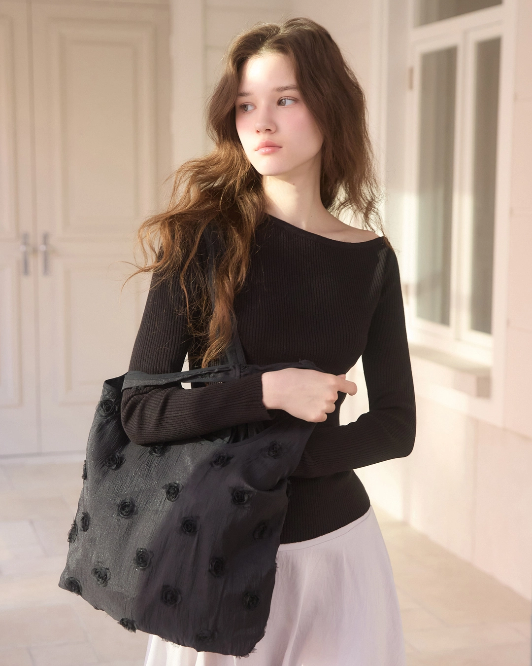 어다울 Golgi one off shoulder knit - black 상품 이미지 2