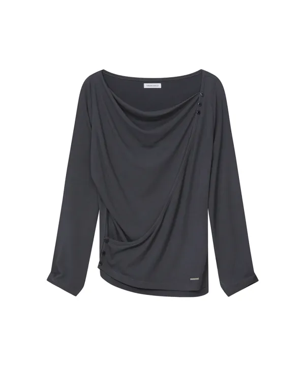 Draped button long sleeve CHARCOAL