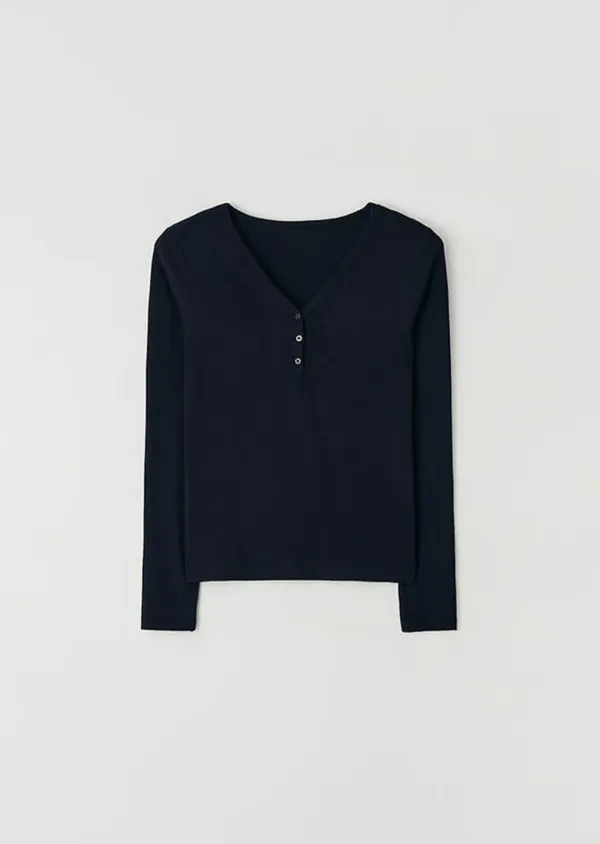 ribbed button top-navy