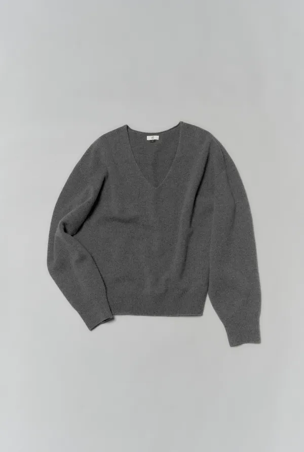 [2ND] PLAIN V NECK SWEATER ( CHARCOAL )