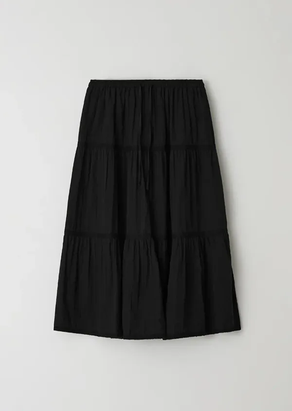 cancan shirring long skirt-black