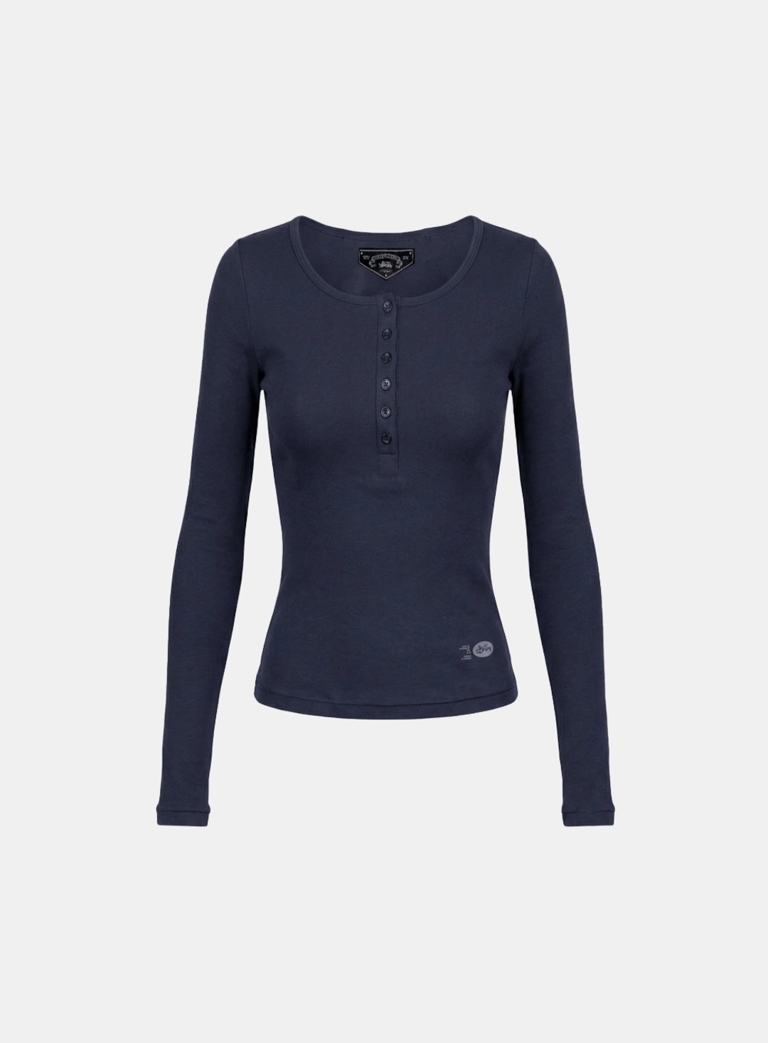 배드블러드 [w-tee26-040] BS Cotton Jersey Fitted Henley Neck Long Sleeve T-Shirt - Navy 상품 이미지 1