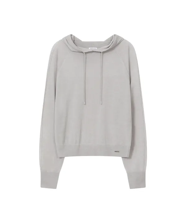 Sheer punching knit hoodie GREY