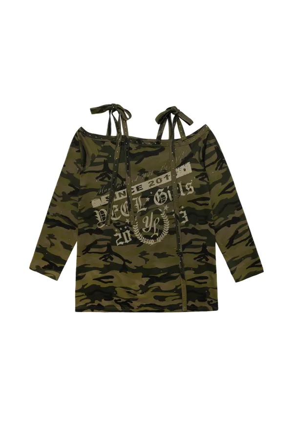 CUBIC OVERSIZED SHOULDER STRAP TOP CAMO