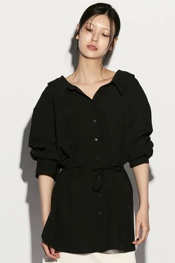 OFF-SHOULDER TIE-WAIST SHIRTS