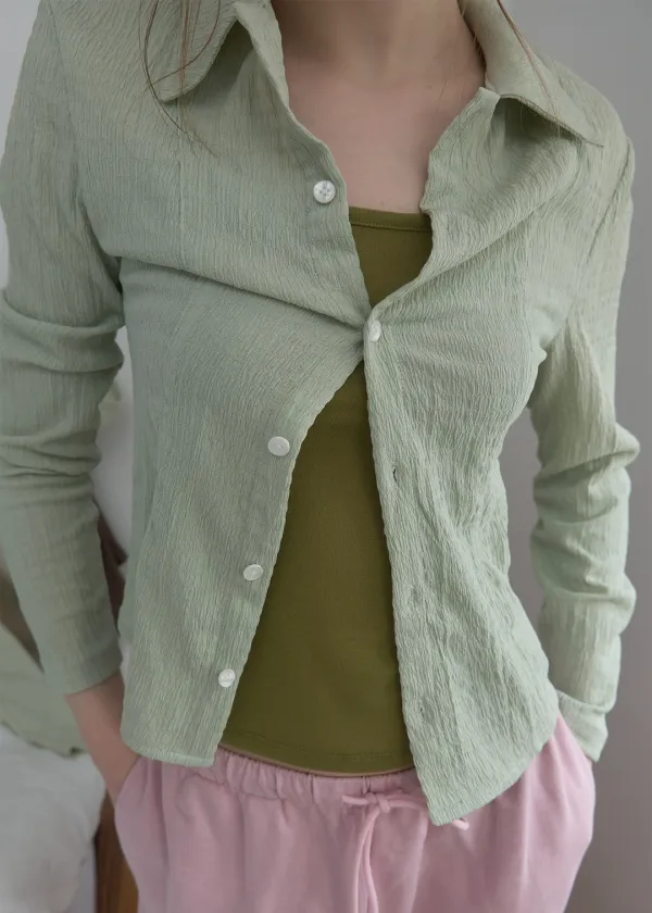 Crinkle Fitted Shirt_Mint