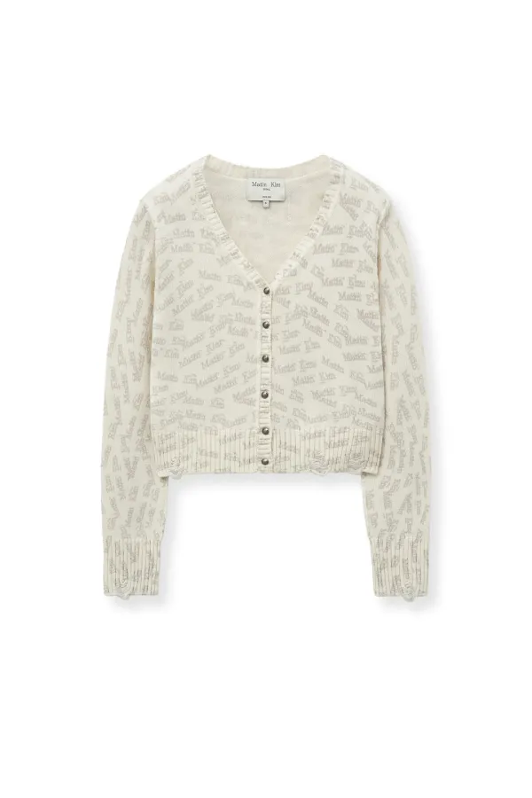 ALL OVER LOGO CROP CARDIGAN IN IVORY