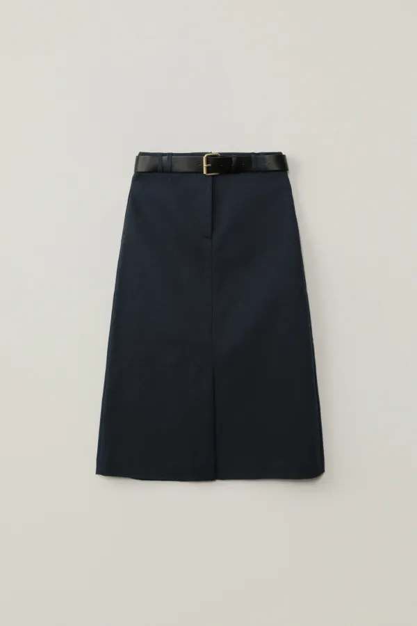 LONA LONG SKIRT (BELT SET)_NAVY