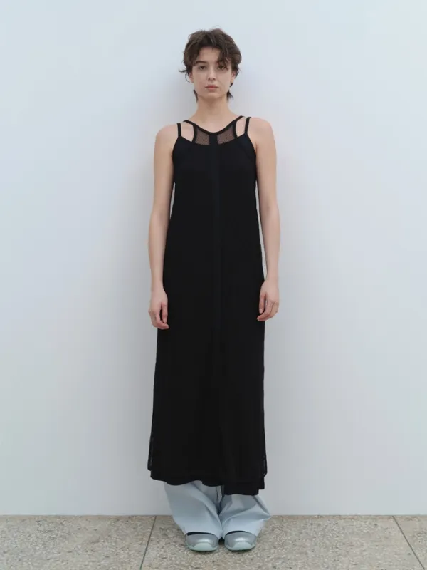 Mesh Back String Jersey Dress [Black]
