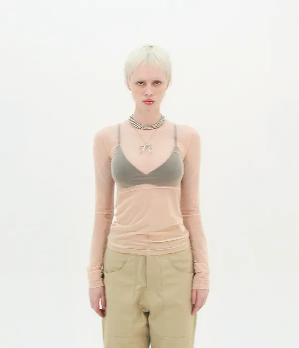 MESH SHEER TIGHT LONG SLEEVE (PEACH)