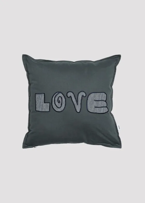 CUSHION COVER APPLIQUE LOVE CHARCOAL
