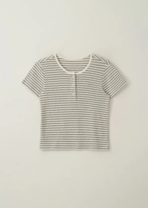 DAISY BUTTON T-SHIRT (gray stripe)