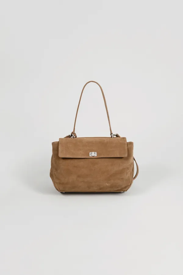 21338_Nubuck beige buckle shoulder bag