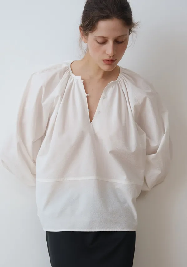 SEERSUCKER VOLUME BLOUSE_WHITE_OF1C2XBL02WHA