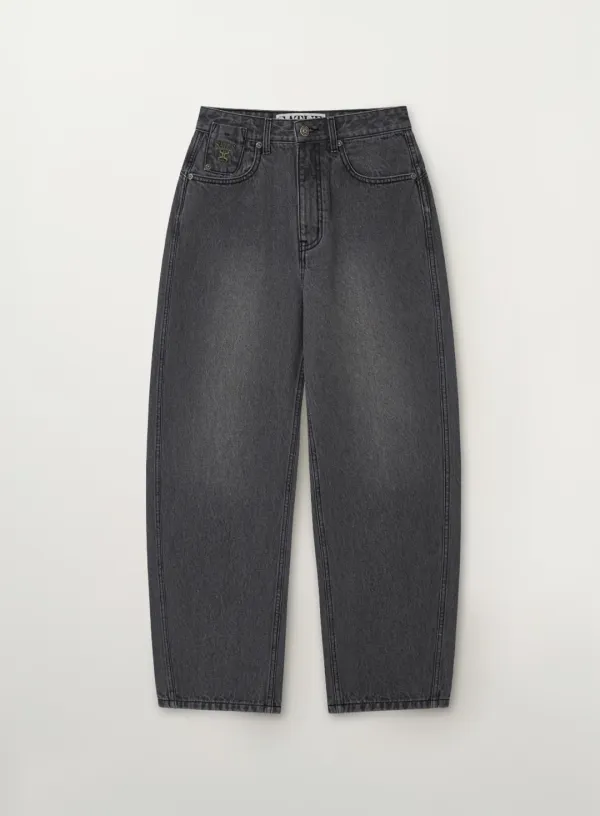 (W) Round Color Denim Pants - Gray