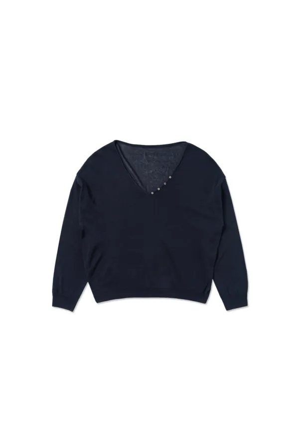 Button v-neck knit_navy