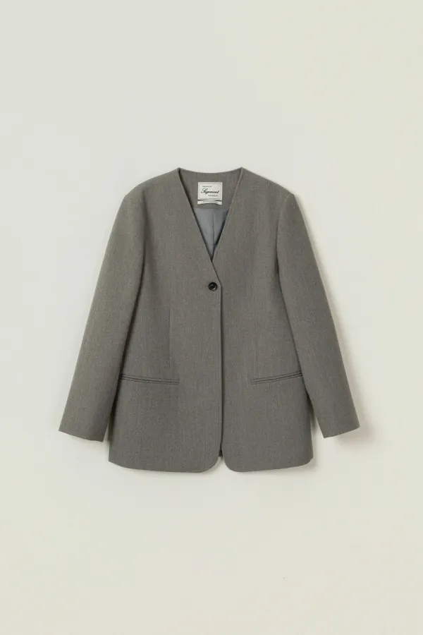 KIDDO COLLARLESS WOOL JACKET_GRAY